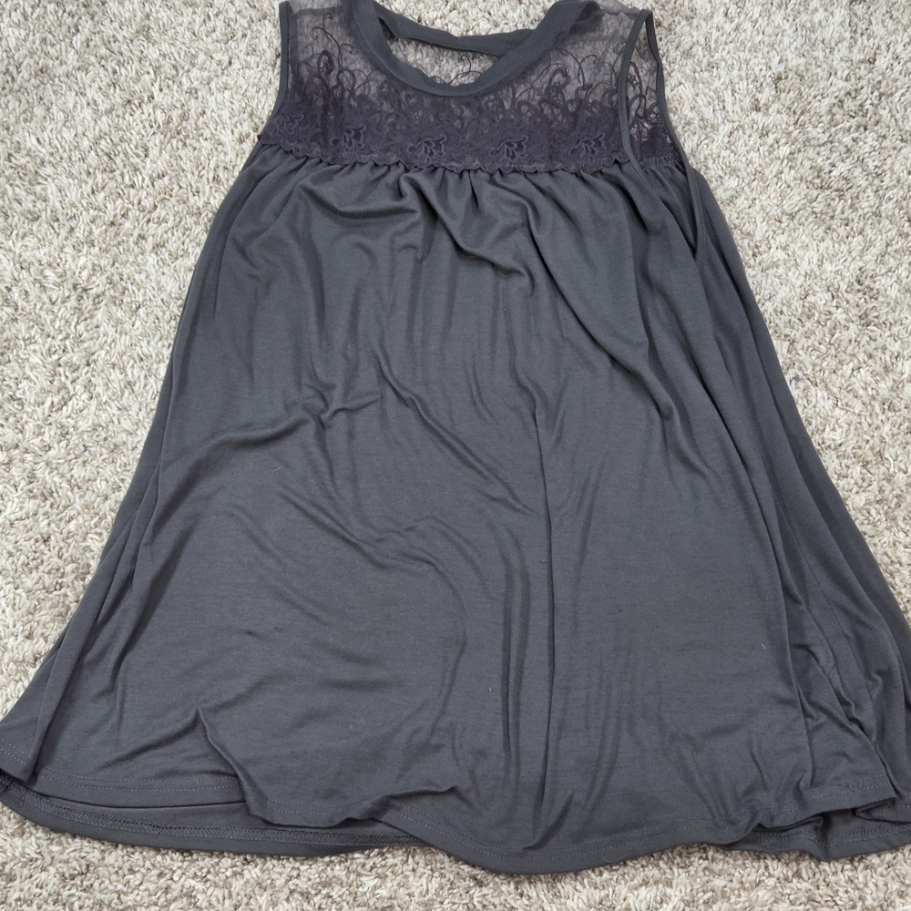 SHEIN Curve 4XL Dark Gray Sleeveless Top Lace Yoke Pleated Babydoll Plus‎ Size